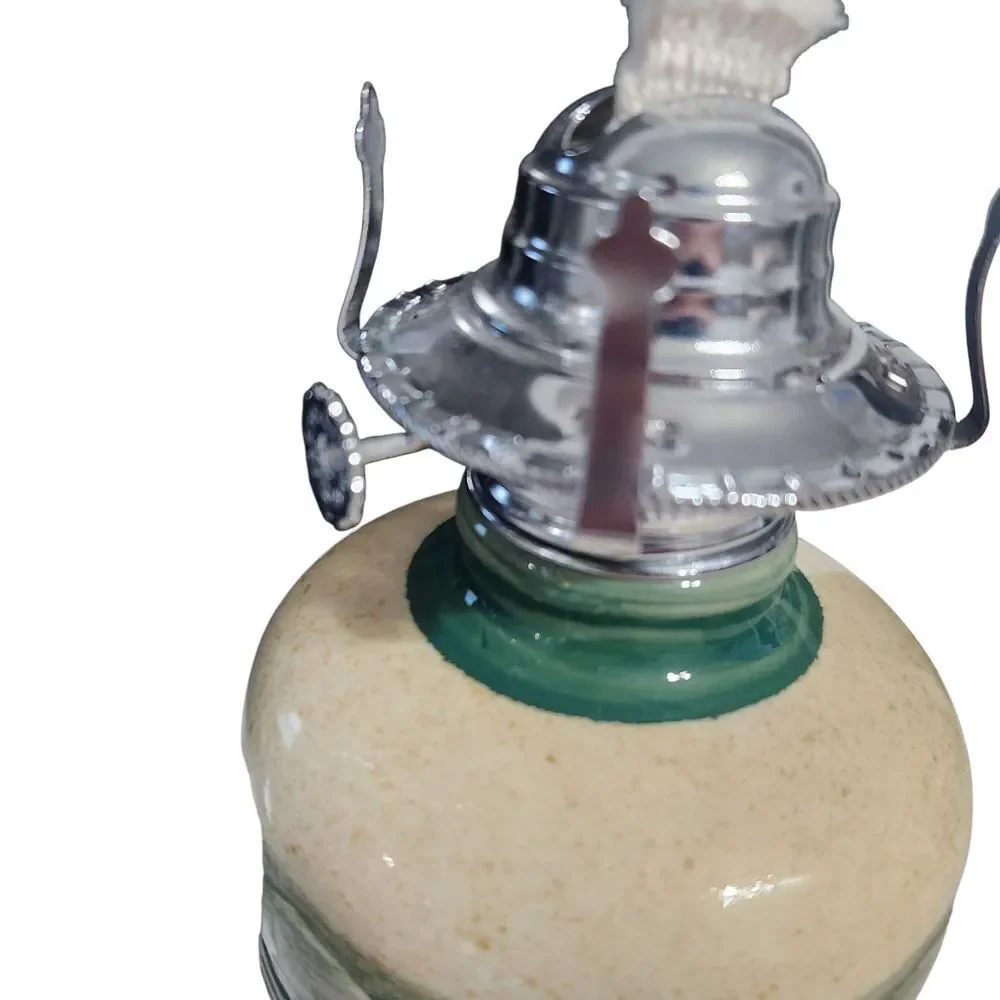 Vintage Oil Lantern Farmhouse Ceramic Green Cream Country with Glass Hurricane
